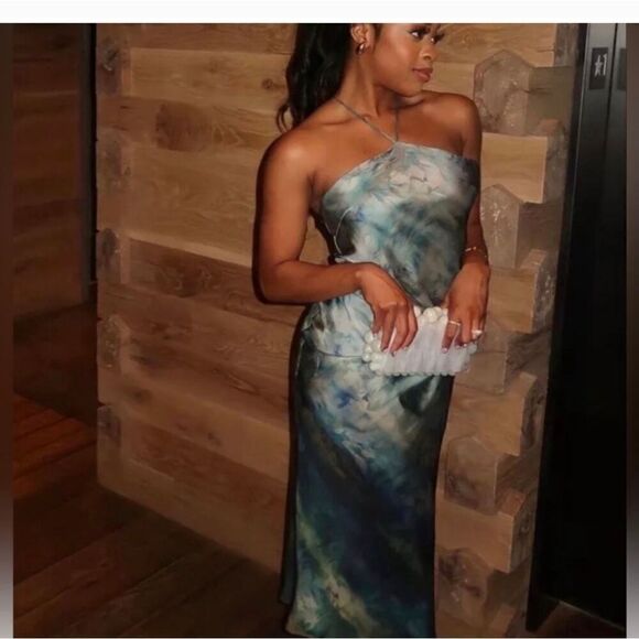 ZARA TIE-DYE PRINT HALTER SLIP DRESS - Picture 3 of 16